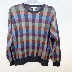 Geoffrey Beene Multicolor Blue Purple Checkered Plaid Crewneck Sweater Men’s XL